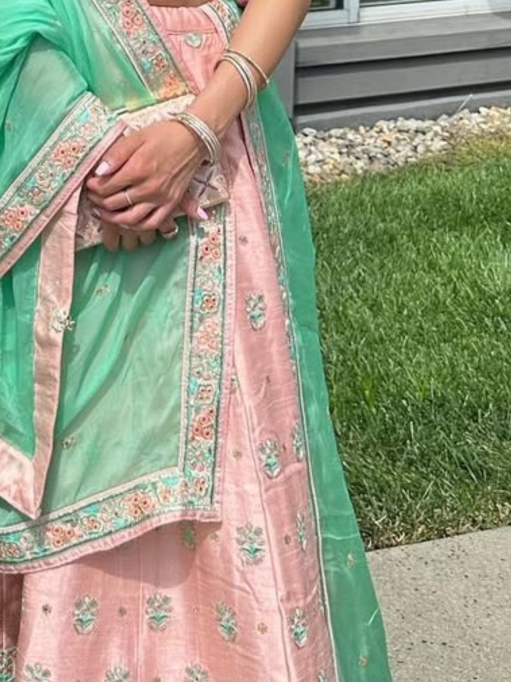 Embroidered Pastel Pink & Mint Lehenga Set